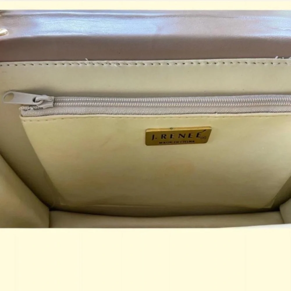 Vintage 70s J Renee Snakeskin Beige Clutch‎ Satchel Handbag Women’s Purse